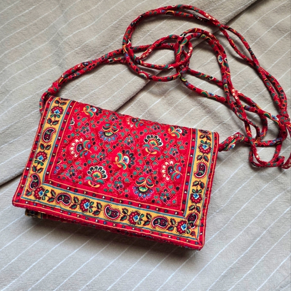 Vintage Vera Bradley Red Quilted Pattern Crossbody Purse Shoulder Bag - Picture 3 of 12